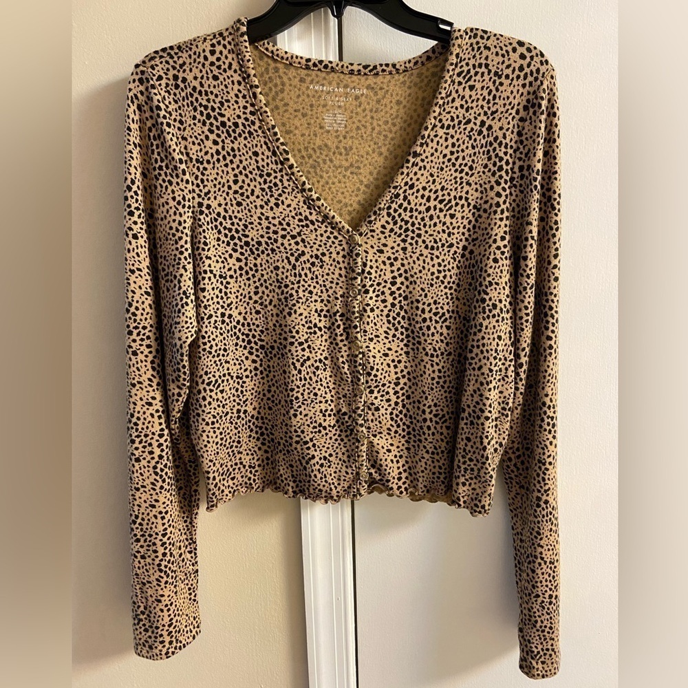 American eagle soft & sexy plush animal print cardigan button front. Large